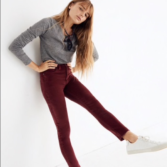 NWT J. CREW• Sz 28 High-rise Maroon Velvet Jeans - Picture 2 of 6